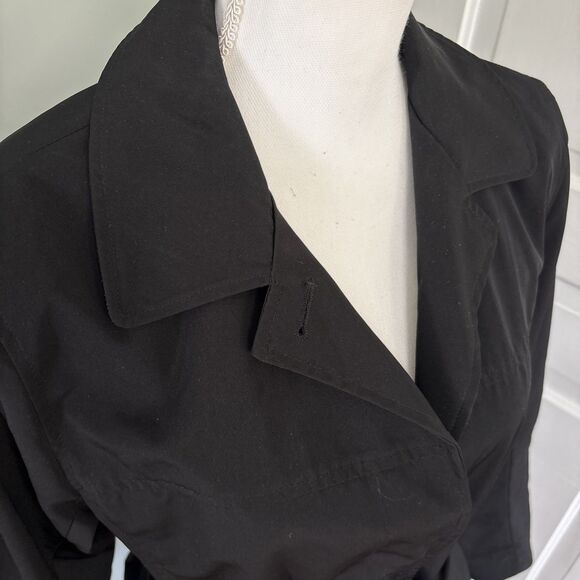 London Fog Belted Lined Trench Coat  Size Medium Black Waterproof Mid-Length - Picture 2 of 4